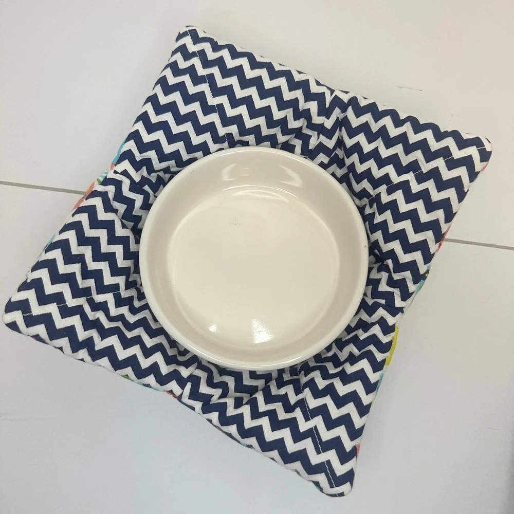 HAND CRAFTED Colorful Roosters Cotton Microwave Bowl Cozies Set of 2